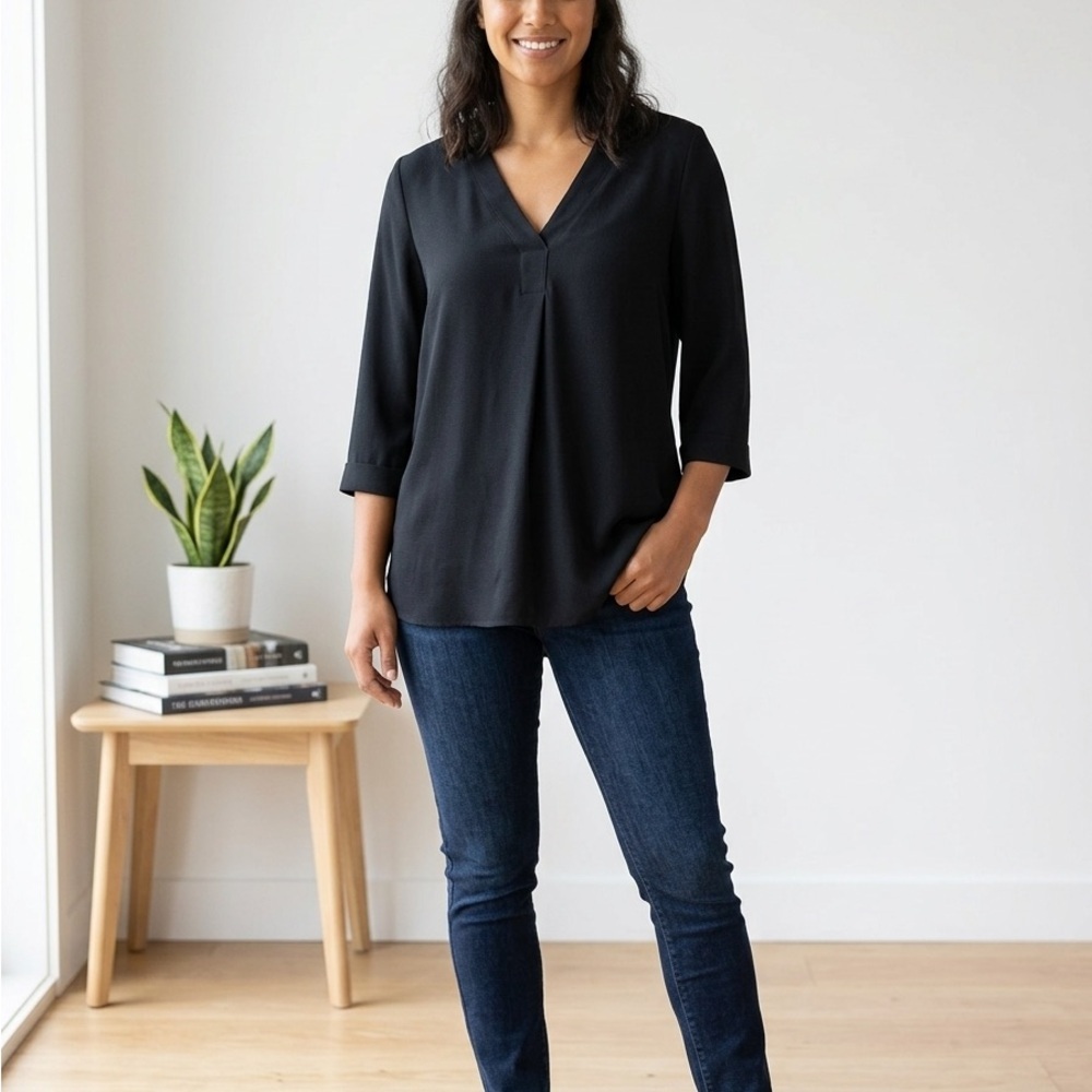 Black V Neck Blouse Women's Size Large
